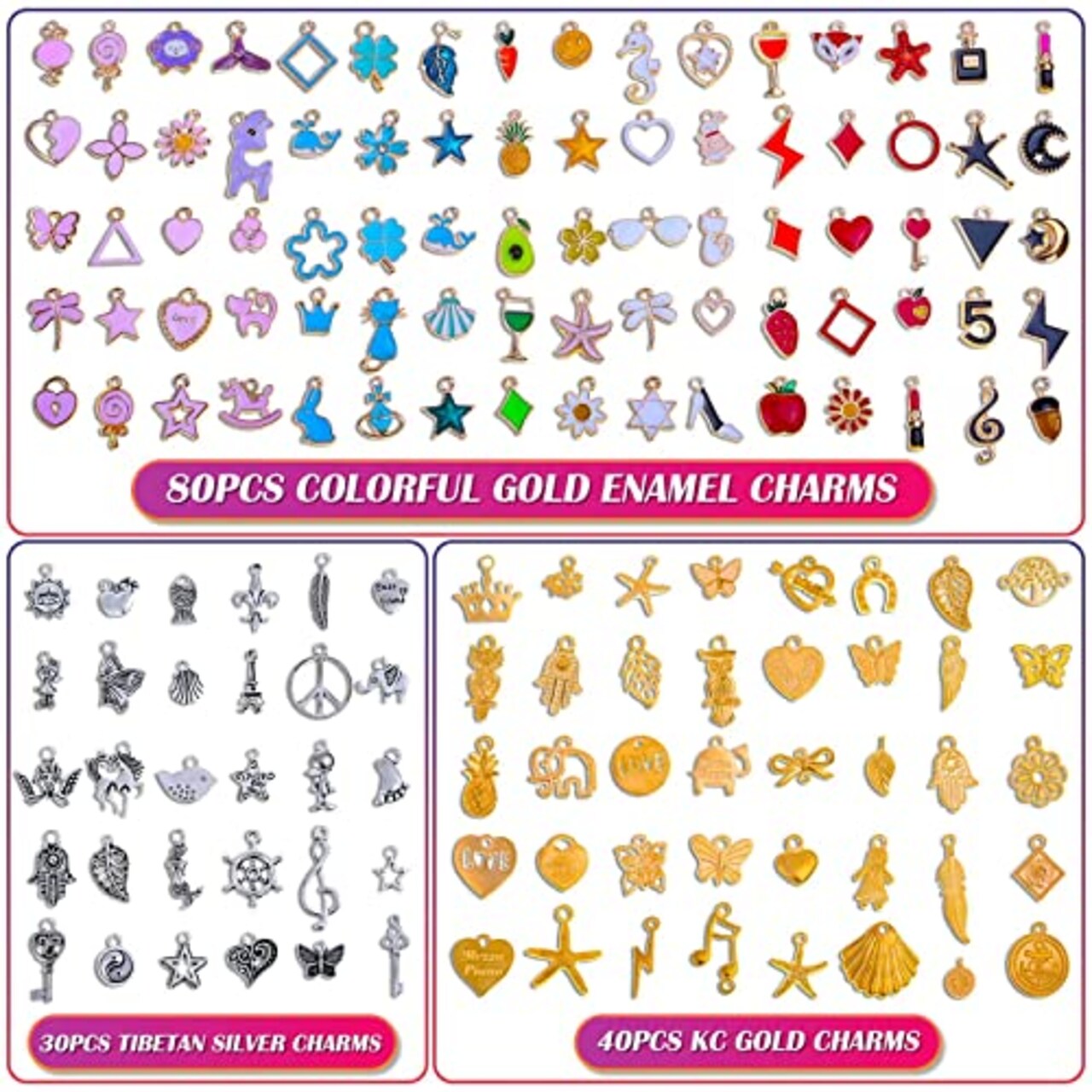 150 Pieces Bracelet Charms, Silver Bracelet Gold Plated Enamel Charms Pendants for Necklace Bracelet Jewelry Making and Crafting.